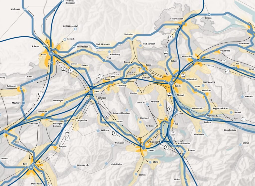 Ausschnitt aus Konzeptkarte Personenverkehr (2024) Perspektive BAHN 2050