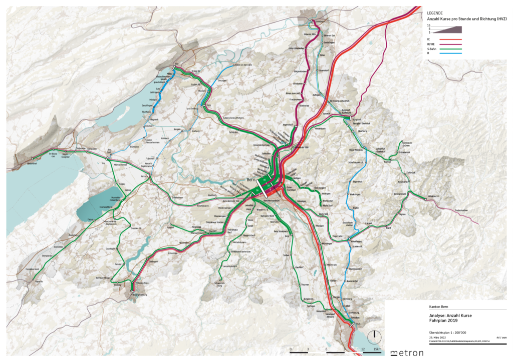 Übersicht der Anzahl Zugsverbindungen im Perimeter der S-Bahn Bern