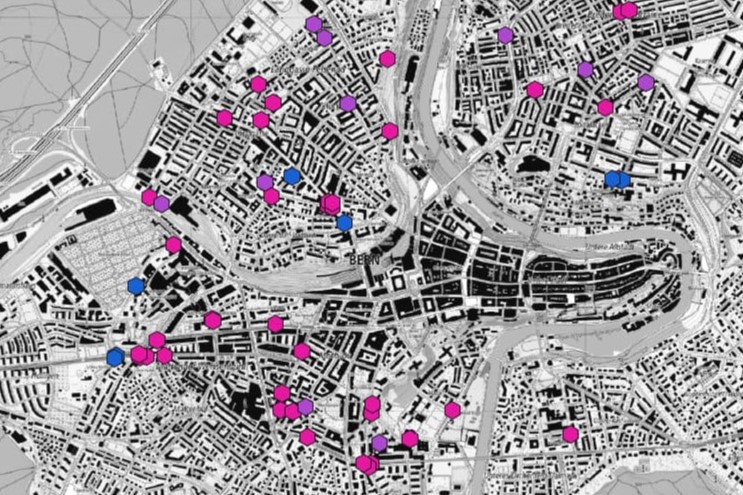 Plan d'ensemble des lignes de guidage tactilo-visuelles manquants à Berne